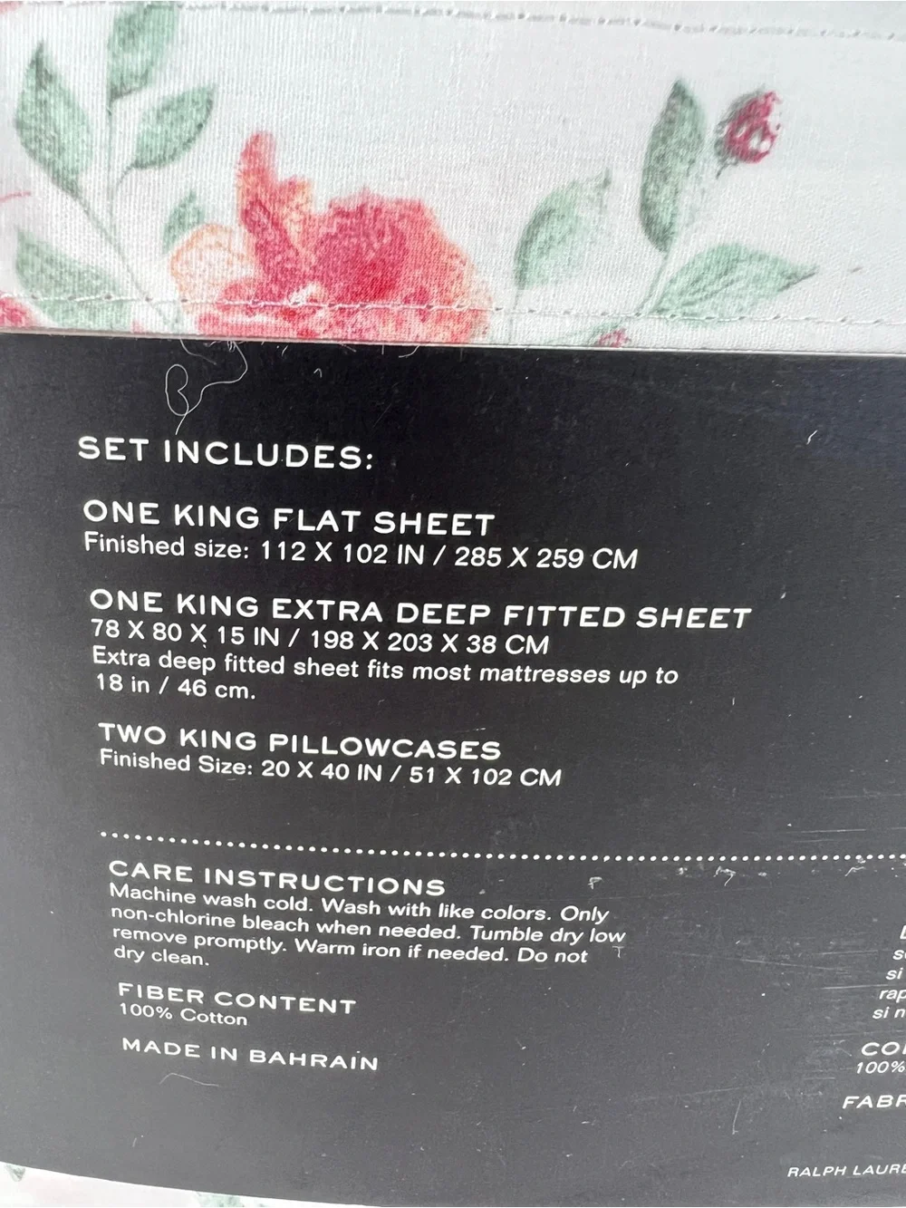 Ralph Lauren King Sheet Set Rose Pink White Floral 100% Cotton 4 Pc Set NEW